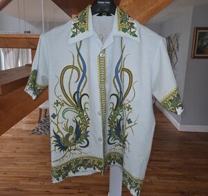 Light Blue Short-Sleeve Shirt with Blue & Green Floral Print